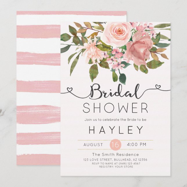 Blush Floral Botanical Bridal Shower Invite (Front/Back)