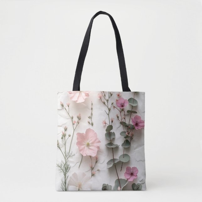 Blush Floral Botanical Tote Bag (Front)