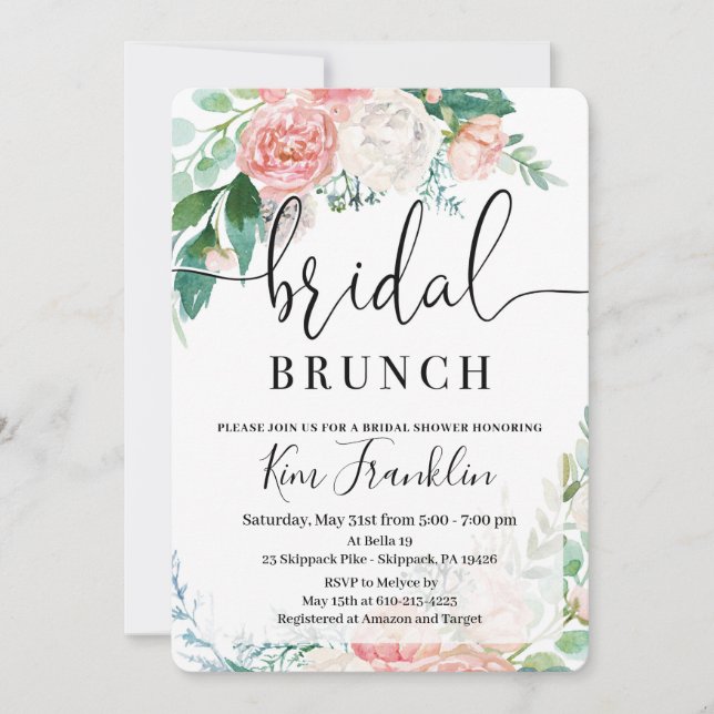 Blush Floral Bridal Brunch Shower Invitations (Front)