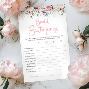 Blush Floral   Bridal Scattergories Game Card