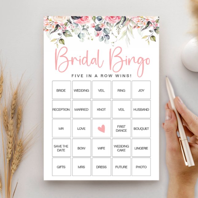 Blush Floral Bridal Shower Bingo Game Card (Creator Uploaded)