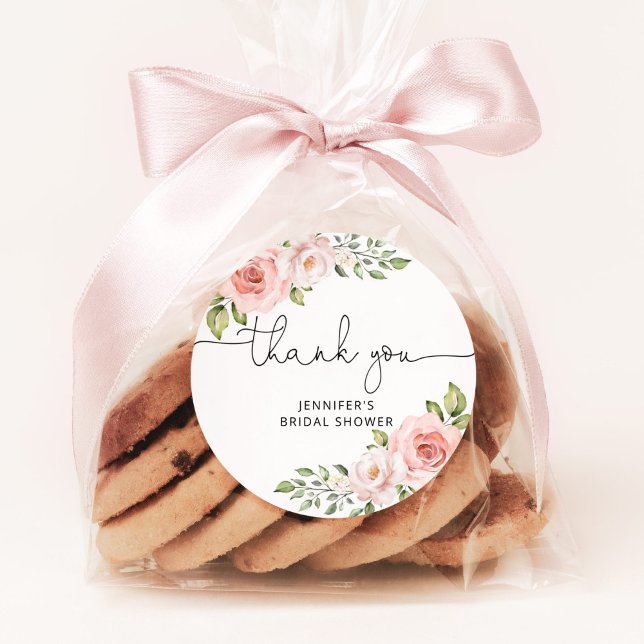 Blush floral bridal shower classic round sticker (Creator Uploaded)