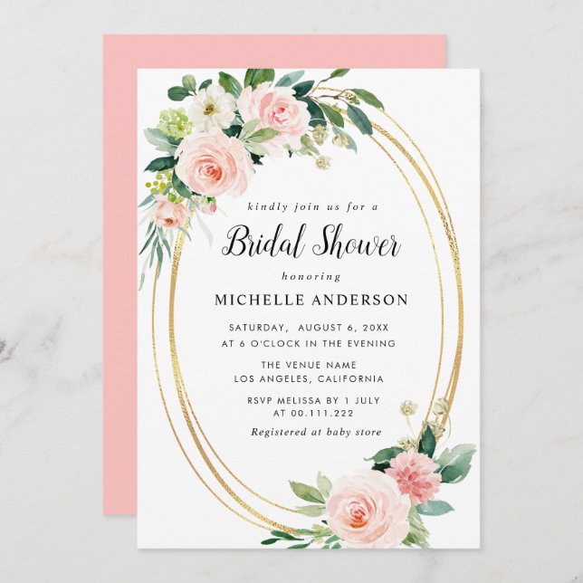 blush floral bridal shower invitation (Front/Back)