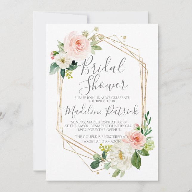 Blush Floral Bridal Shower Invitation (Front)