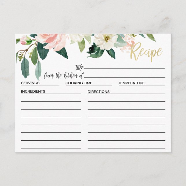 Blush Floral Bridal Shower Recipe Card (Front)