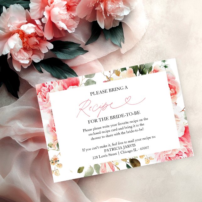 Blush Floral Bridal Shower Recipe Request Invitation (Creator Uploaded)