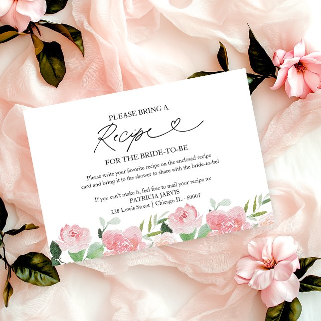 Blush Floral Bridal Shower Recipe Request Invitation (Creator Uploaded)