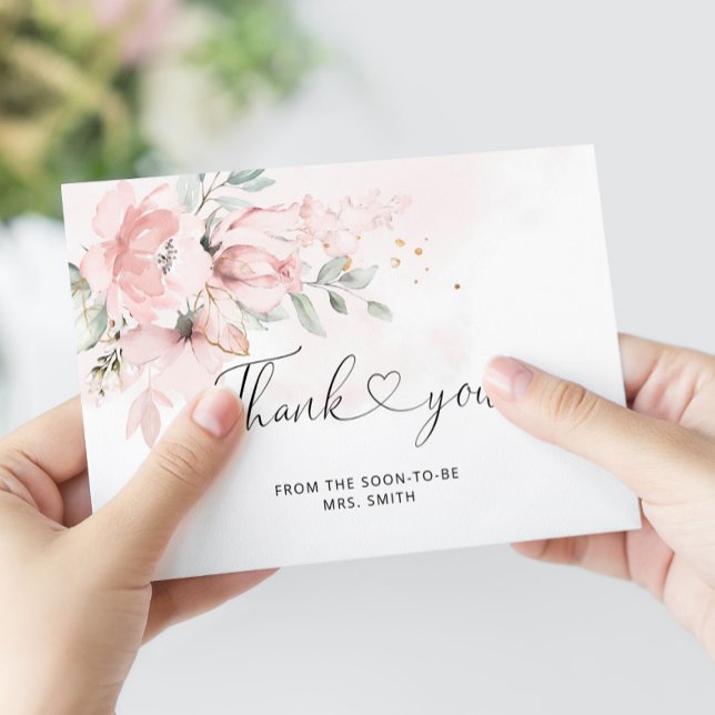 Blush Floral bridal shower thank you card (Creator Uploaded)