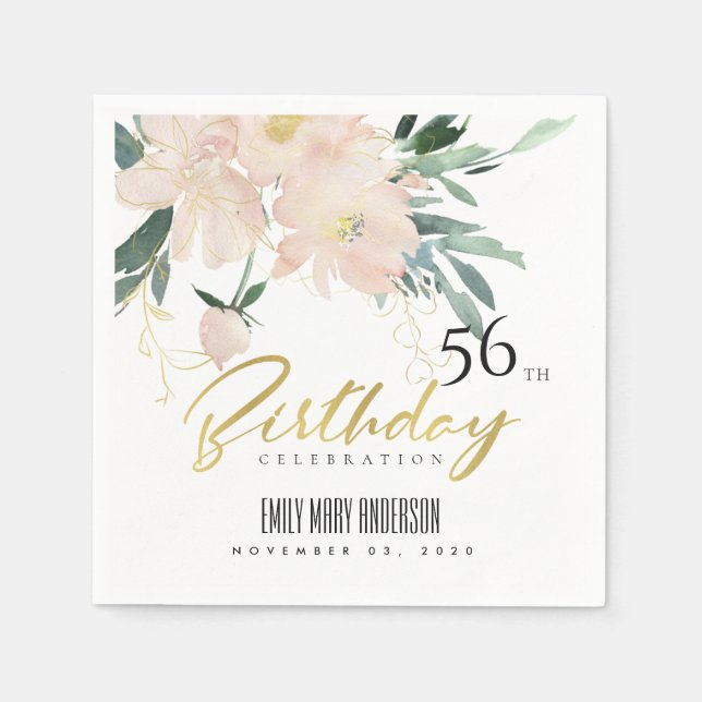BLUSH FLORAL BUNCH WATERCOLOR ANY AGE BIRTHDAY NAPKIN (Front)