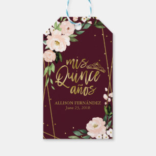 Blush Floral Burgundy Quinceanera Gift Tags