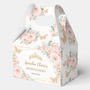Blush Floral Butterflies Quince XV Birthday Gable Favour Box