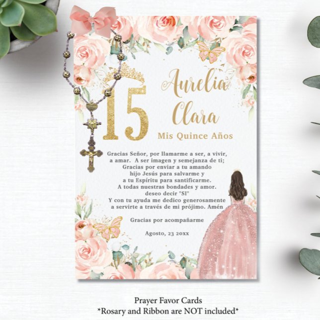 Blush Floral Butterflies Quinceañera Prayer Card (Creator Uploaded)