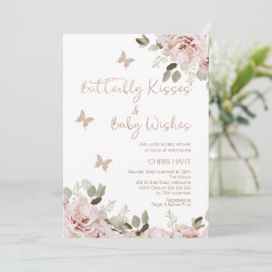 Blush Floral Butterfly Kisses Baby Shower Invitation