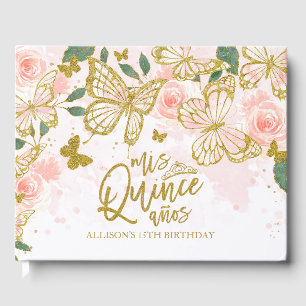 Blush Floral Butterfly Quinceanera   Guest Book
