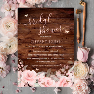 Blush Floral Butterfly Rustic Wood Bridal Shower 