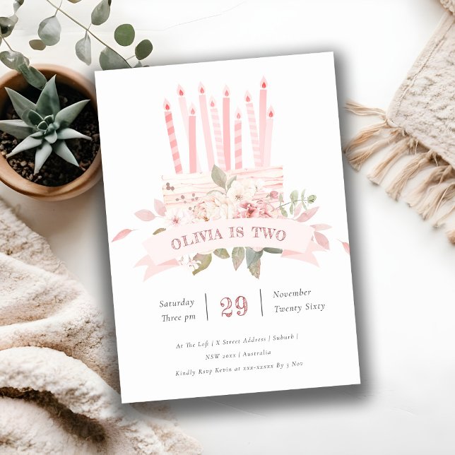 Blush Floral Cake Candles Any Age Birthday Invite (Creator Uploaded)