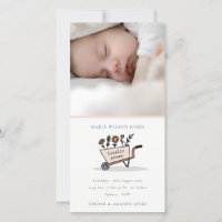 Blush Floral Cart Photo Baby Birth Announcement
