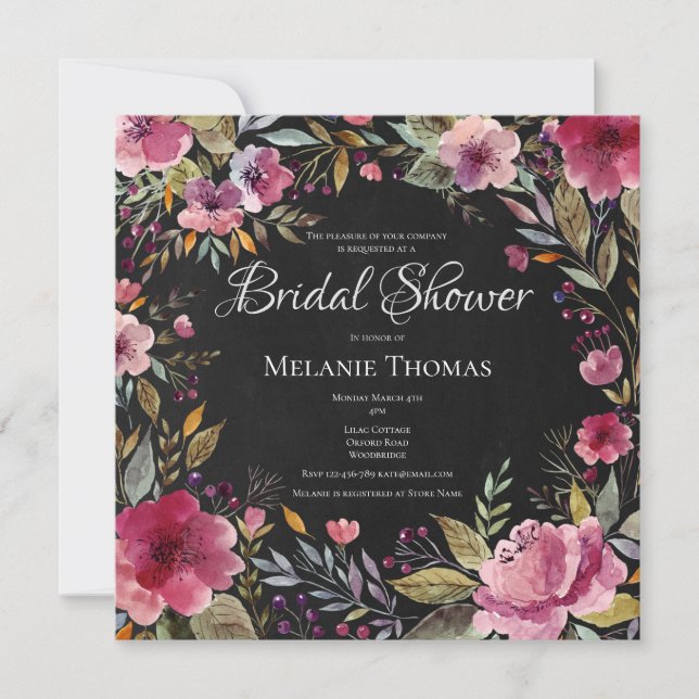 Blush Floral Chalkboard Bridal Shower Invitation (Front)