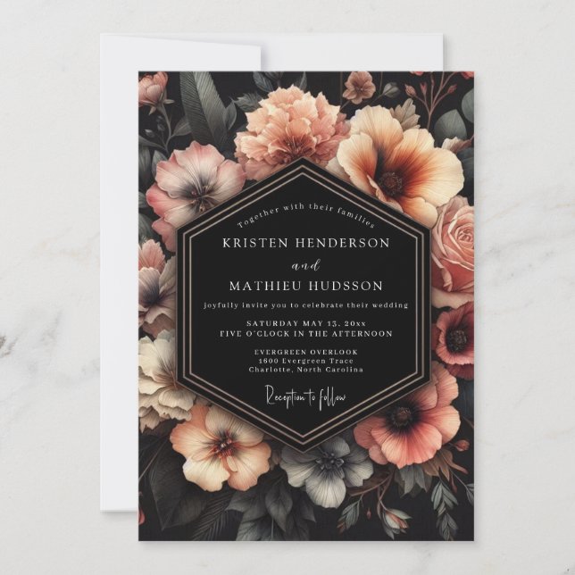 Blush Floral Chiaroscuro Wedding Invitation (Front)
