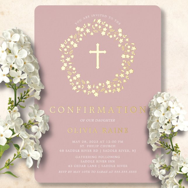 Blush Floral Confirmation Foil Invitation (Creator Uploaded)