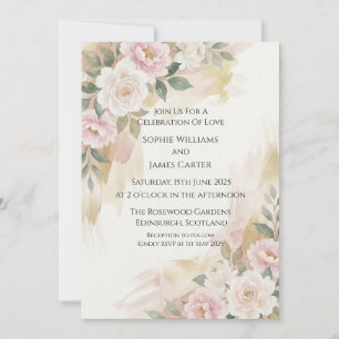 Blush Floral Corner Wedding Invitation