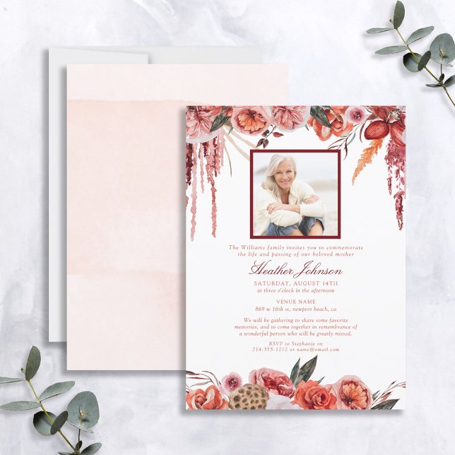Blush Floral Desert Watercolor Memorial Service Invitation (Creator Uploaded)