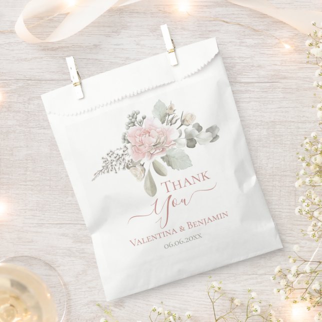 Blush floral dusty rose bouquet wedding Thank you Favour Bags (Clipped)