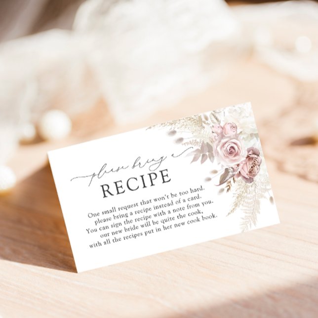 Blush Floral & Dusty Rose Please Bring A Recipe Enclosure Card (Creator Uploaded)