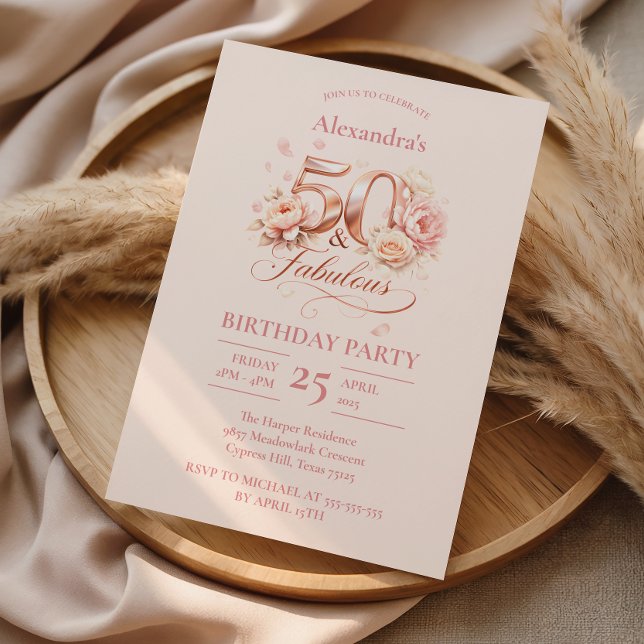 Blush Floral Elegant 50th Birthday Celebration Invitation (Creator Uploaded)