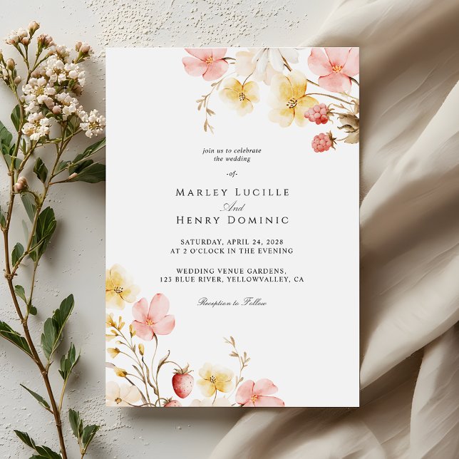 Blush Floral Elegant Botanical Garden Wedding Invitation (Creator Uploaded)