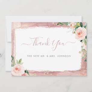 Blush Floral Elegant Enchanted Wedding Thank You Card