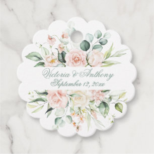 Blush Floral Elegant Script Name Scalloped Wedding Favour Tags