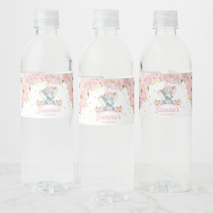 Blush Floral Elephant Birthday Water Bottle Label