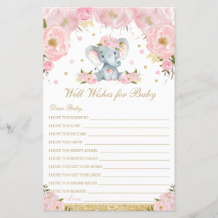 Blush Floral Elephant Well Wishes for Baby Shower