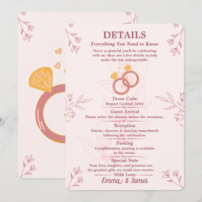 Blush Floral Engagement Details Card Editable (Front/Back)