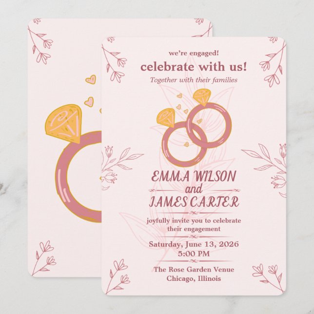 Blush Floral Engagement Invitation Editable Templa (Front/Back)
