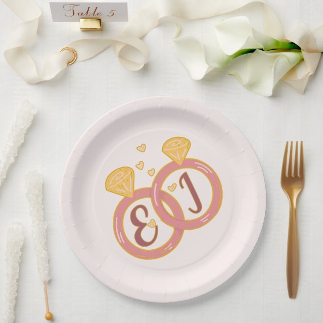 Blush Floral Engagement Paper Plates Editable (Wedding)