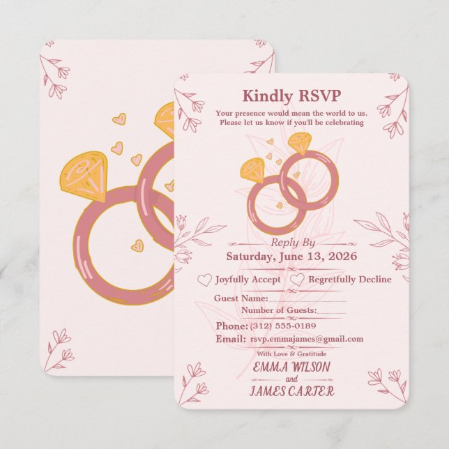 Blush Floral Engagement RSVP Card Editable (Front/Back)