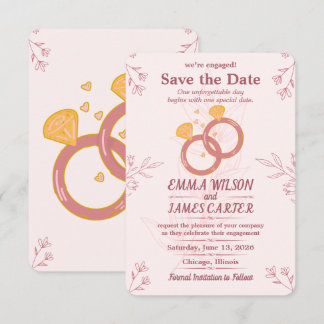 Blush Floral Engagement Save the Date Editable