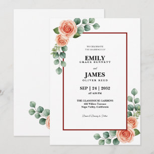 Blush Floral Eucalyptus Border Wedding Invitation