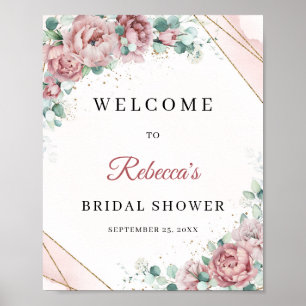 Blush floral eucalyptus gold frame Welcome Sign