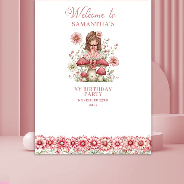 Blush Floral Fairy Cute 4th Birthday Backdrop Tapestry (Blush Floral Fairy Cute 4th Birthday Backdrop)