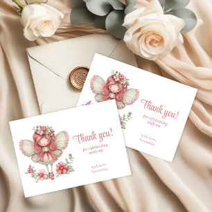 Blush Floral Fairy Cute 8th Birthday Party Thank You Card