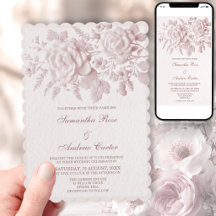 Blush Floral Faux Embossed Wedding Invitation
