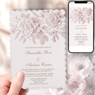 Blush Floral Faux Embossed Wedding Invitation
