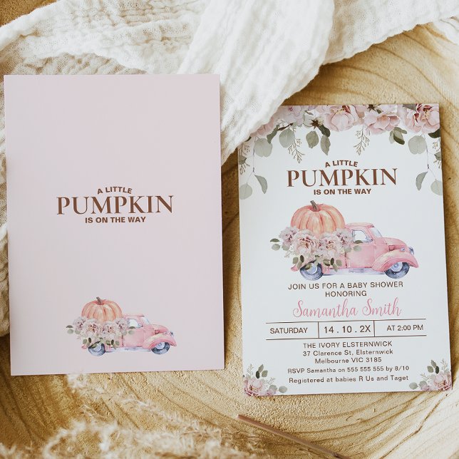 Blush Floral Feminine Little Pumpkin Baby Shower Invitation (Creator Uploaded)