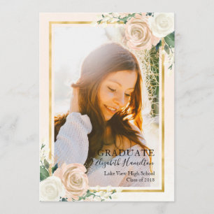 Blush Floral & Foil Gold Graduation Announcement