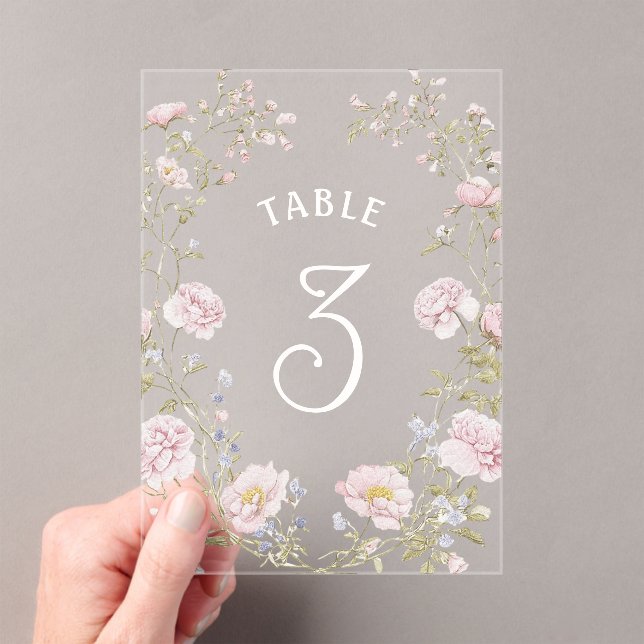 Blush Floral Frame Acrylic Table Number (Insitu (Handheld))