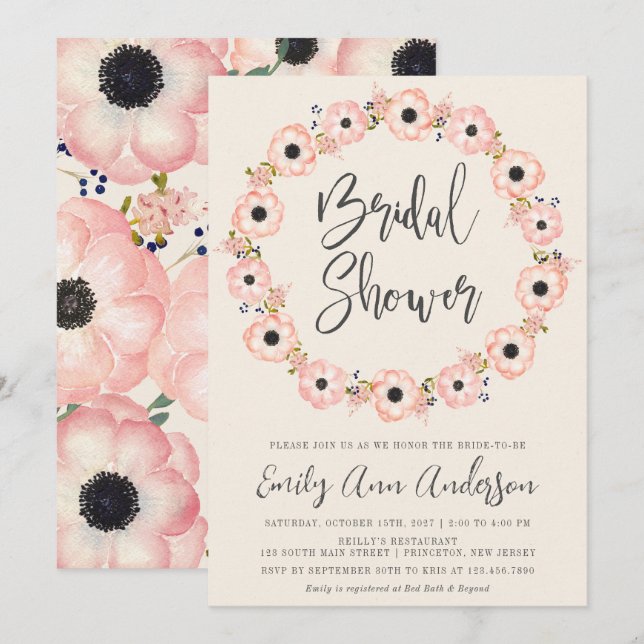 Blush Floral Frame Bridal Shower Invitation (Front/Back)