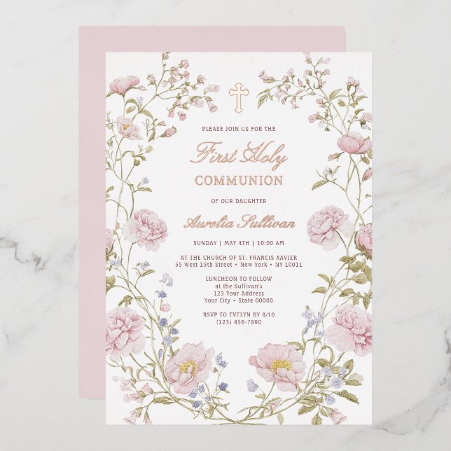 Blush Floral Frame First Holy Communion (Front/Back)